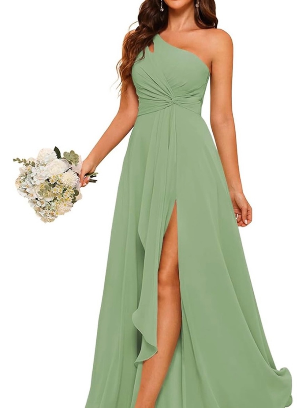 RSOETOO Chiffon One Shoulder Bridesmaid Dress with Slit - Never Worn